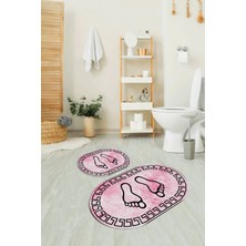 PremiumPort Yıkanabilir Kaymaz Ayak Desenli Oval Banyo Klozet Takımı