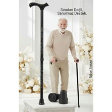 MiraLive Yükseklik Ayarlanabilir Siyah Metal Baston - 7 Kademe Ayarlı Ergonomik Denge Desteği + 2 Yedek U