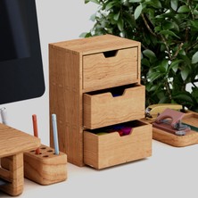Desna Üç Katlı Üç Çekmeceli Mini Dolap - Kiraz | 18 cm x 12.1 cm x 27.2 cm | Woodsaka
