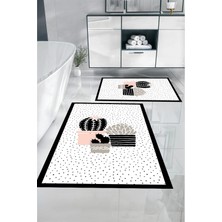 PremiumPort Modern Dijital Baskılı Yıkanabilir Kaktüs Tasarımlı Banyo Paspası Klozet Takımı