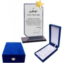 Best Hediye Füme Kristal Cam Plaket Kadife Kutulu-Metal Yıldızlı