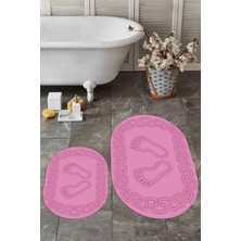 PremiumPort Dijital Yıkanabilir Kaymaz Çerçeveli Ayak Izi Desenli Banyo Halısı Takımı