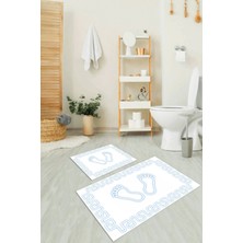 PremiumPort Yıkanabilir, Kaymaz, Dijital Baskılı, Ayak Desenli, Ikili Banyo & Klozet Takımı