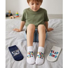 Bross Slogan Çocuk 3lü Sneaker Çorap ONL-02771