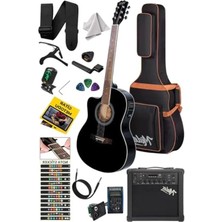 MarkEntegra Midex XC-300XBK-AMP Profesyonel Amfili Siyah Elektro Akustik Gitar (Amfi Gigbag Çanta Tuner Capo Askı Jak Kablo Pena)