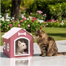 MarkEntegra Ahşap Kedi ve Köpek Evi, Pembe Renkli Minder ile Rahat ve Şık Tasarım