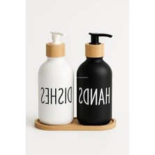 MarkEntegra Şık Ikili Bulaşık Deterjanlık ve Sabunluk Seti, Bambu Tepsili