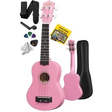 MarkEntegra Pembe Renkli Soprano Ukulele, Askı ve Çanta ile Birlikte