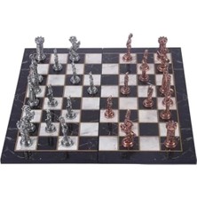 MarkEntegra Antik Tasarıma Sahip Katlanır Metal Ingiliz Satranç Takımı, Şık ve Fonksiyonel