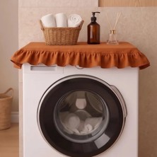 NDC Home Fırfırlı Çamaşır Makinesi Örtüsü - Çeyizlik Dekoratif Banyo Makine Kılıfı- Tarçın