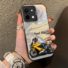 Ucuc Vivo Y28 4g Uyumlu Sert Akrilik Arka Silikon Kenar Lens Koruma Şık Baskı Kılıf