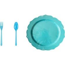 Omeyva Mika Plastik Turkuaz Sorfa Piknik Seti - 26 Cm. - 24 Kişilik Tabak Çatal Kaşık Takımı