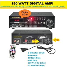 Ucuzcu Market 150 Watt Seslendirme Amfi(Bluetooth Usb-Sd Kart-Mp3 Çalar-2 Mikrofon GIRIŞ-12V/220V)