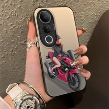 Ucuc Vivo V50 Lite 4g/5g Uyumlu Sert Akrilik Arka Silikon Kenar Lens Koruma Şık Baskı Kılıf