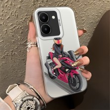 Ucuc Vivo Y27 5G/Y27S Uyumlu Sert Akrilik Arka Silikon Kenar Lens Koruma Şık Baskı Kılıf