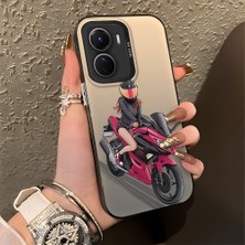 Ucuc Vivo Y02S Uyumlu Sert Akrilik Arka Silikon Kenar Lens Koruma Şık Baskı Kılıf