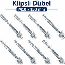 Badem10 Klipsli Dübel M10X150 mm 8 Adet Set Güçlü Tutuş Beton Tuğla Uyumlu Dayanıklı Çelik Vida