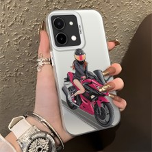 Ucuc Vivo Y28 4g Uyumlu Sert Akrilik Arka Silikon Kenar Lens Koruma Şık Baskı Kılıf
