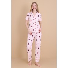 Wordex Mrn 9511 Kalpli Pembe Pegasus Kumaş Düğmeli Kısa Kolu Kadın Pijama Takımı