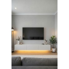 Epos LED Işıklı Tv Ünitesi 170 cm Mat Beyaz Çekmeceli ve Kapaklı Tv Sehpası
