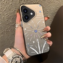 Ucuc iPhone 16 Plus Uyumlu Sert Akrilik Arka Silikon Kenar Lens Koruma Şık Baskı Kılıf