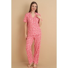 Wordex Mrn 9513 Desenli Pegasus Kumaş Düğmeli Kısa Kolu Kadın Pijama Takımı