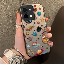Ucuc Vivo Y28 4g Uyumlu Sert Akrilik Arka Silikon Kenar Lens Koruma Şık Baskı Kılıf