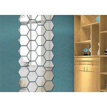 Savarga 12 Adet Orta Boy Yapışkanlı Dekoratif Akrilik Ayna Altıgen