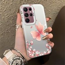 Ucuc Samsung Galaxy S22 Ultra Uyumlu Sert Akrilik Arka Silikon Kenar Lens Koruma Şık Baskı Kılıf