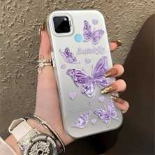 Ucuc Realme C21Y/C25Y Uyumlu Sert Akrilik Arka Silikon Kenar Lens Koruma Şık Baskı Kılıf