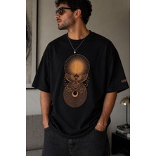 Zueofficial Erkek Oversize Bisiklet Yaka Baskılı %100 Pamuk Rahat Kesim Streetwear Günlük T-Shirt