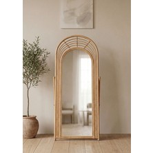 Lessio Home Jambi Ayaklı Rattan Bambu Boy Aynası 180X70 cm – El Yapımı Bohem Dekoratif Kemer Ayna