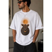 Zueofficial Erkek Oversize Bisiklet Yaka Baskılı %100 Pamuk Rahat Kesim Streetwear Günlük T-Shirt