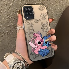Ucuc Samsung Galaxy A12/M12 Uyumlu Sert Akrilik Arka Silikon Kenar Lens Koruma Şık Baskı Kılıf