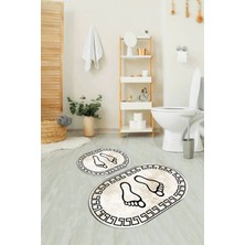 PremiumPort Dijital Baskılı Kaymaz Yıkanabilir Ayak Desenli Oval Banyo Seti