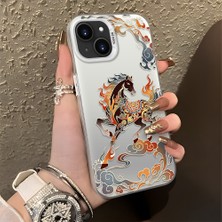 Ucuc iPhone 15 Uyumlu Sert Akrilik Arka Silikon Kenar Lens Koruma Şık Baskı Kılıf