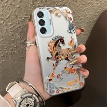 Ucuc Samsung Galaxy M15 Uyumlu Sert Akrilik Arka Silikon Kenar Lens Koruma Şık Baskı Kılıf