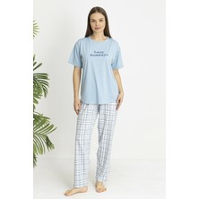 Remsa Kadın Süprem Kumaş Kısa Kol Pijama Takımı 26194 Bebe Mavisi