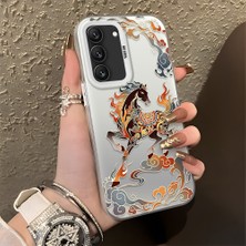 Ucuc Samsung Galaxy S22 Uyumlu Sert Akrilik Arka Silikon Kenar Lens Koruma Şık Baskı Kılıf