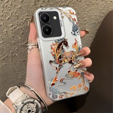 Ucuc Vivo Y27 5G/Y27S Uyumlu Sert Akrilik Arka Silikon Kenar Lens Koruma Şık Baskı Kılıf