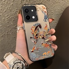 Ucuc Vivo Y28 4g Uyumlu Sert Akrilik Arka Silikon Kenar Lens Koruma Şık Baskı Kılıf