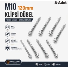 Badem10 Klipsli Dübel M10X120 mm 8 Adet Set Ağır Yük Çelik Genleşmeli Beton Vida Dübel Sabitleme Aparatı