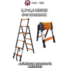 HAS - TEC 1,7+1,4 Metre 5+6 Basamaklı A Tipi Uzayan Alüminyum Teleskopik Merdiven
