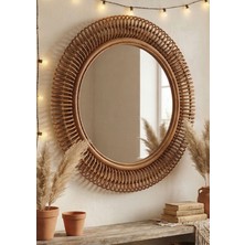 Lessio Home Bohem Tarz Dekoratif Manila Ayna - El Örmesi Doğal Rattan Çerçeve 90CM