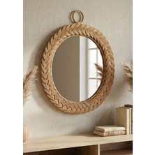 Lessio Home Prag Yuvarlak Örgü Rattan Bambu Duvar Aynası 50X50 cm – El Yapımı Bohem Dekoratif Ayna