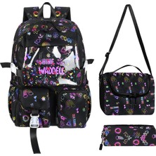 Waddell Kawaii Kore Tarzı Twil Kumaş Desenli Sırt Çantası,beslenme Çantası ve Kalemlikli Üçlü Set