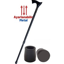 Esranın Dünyası Yükseklik Ayarlanabilir Siyah Metal Baston - 7 Kademe Ayarlı Ergonomik Denge Desteği + 2 Yedek U