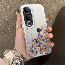 Ucuc Vivo V50 Lite 4g/5g Uyumlu Sert Akrilik Arka Silikon Kenar Lens Koruma Şık Baskı Kılıf