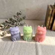 El Yapımı Sevimli Kedi Figürlü Mum Seti – 3'lü, Pastel Renkli Dekoratif Mum