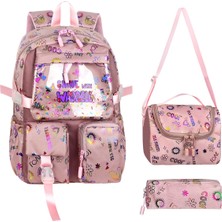 Waddell Kawaii Kore Tarzı Twil Kumaş Desenli Sırt Çantası,beslenme Çantası ve Kalemlikli Üçlü Set